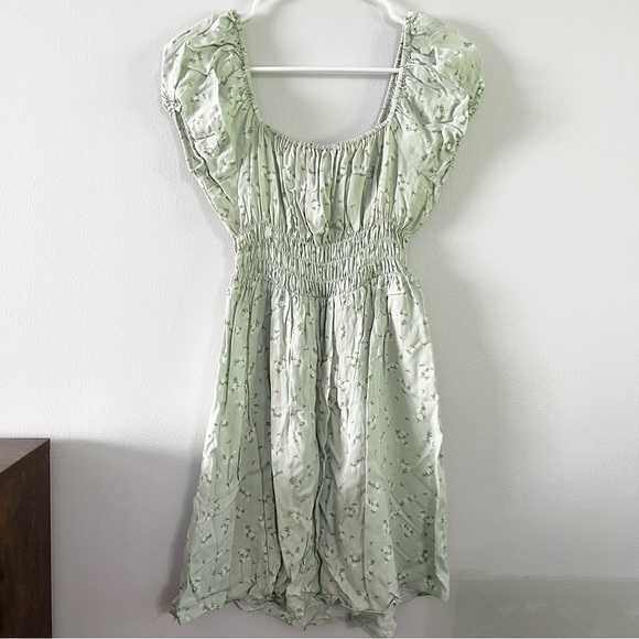 NWT Cotton On Light Mint Green Floral Smocked Dress Off the Shoulder Coquette S - Picture 4 of 7